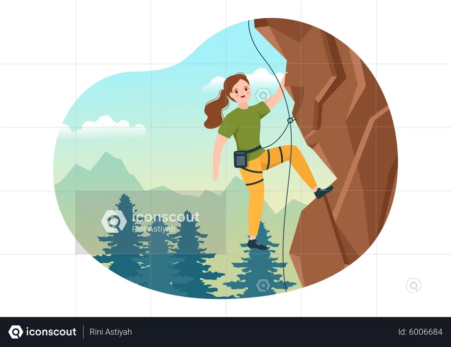 Woman climbing rock cliff  Illustration