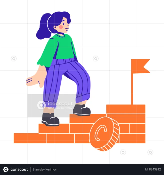 Woman Climbing Up The Coins  Illustration