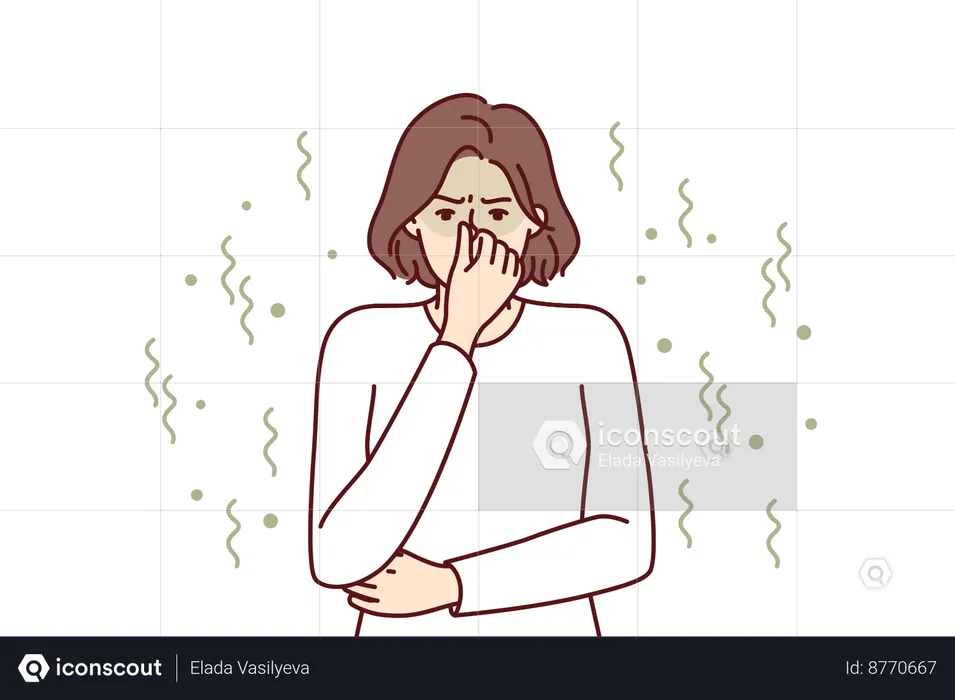 Woman closes nose due to bad smell  Illustration