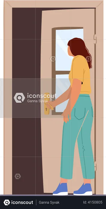 Woman closing door  Illustration