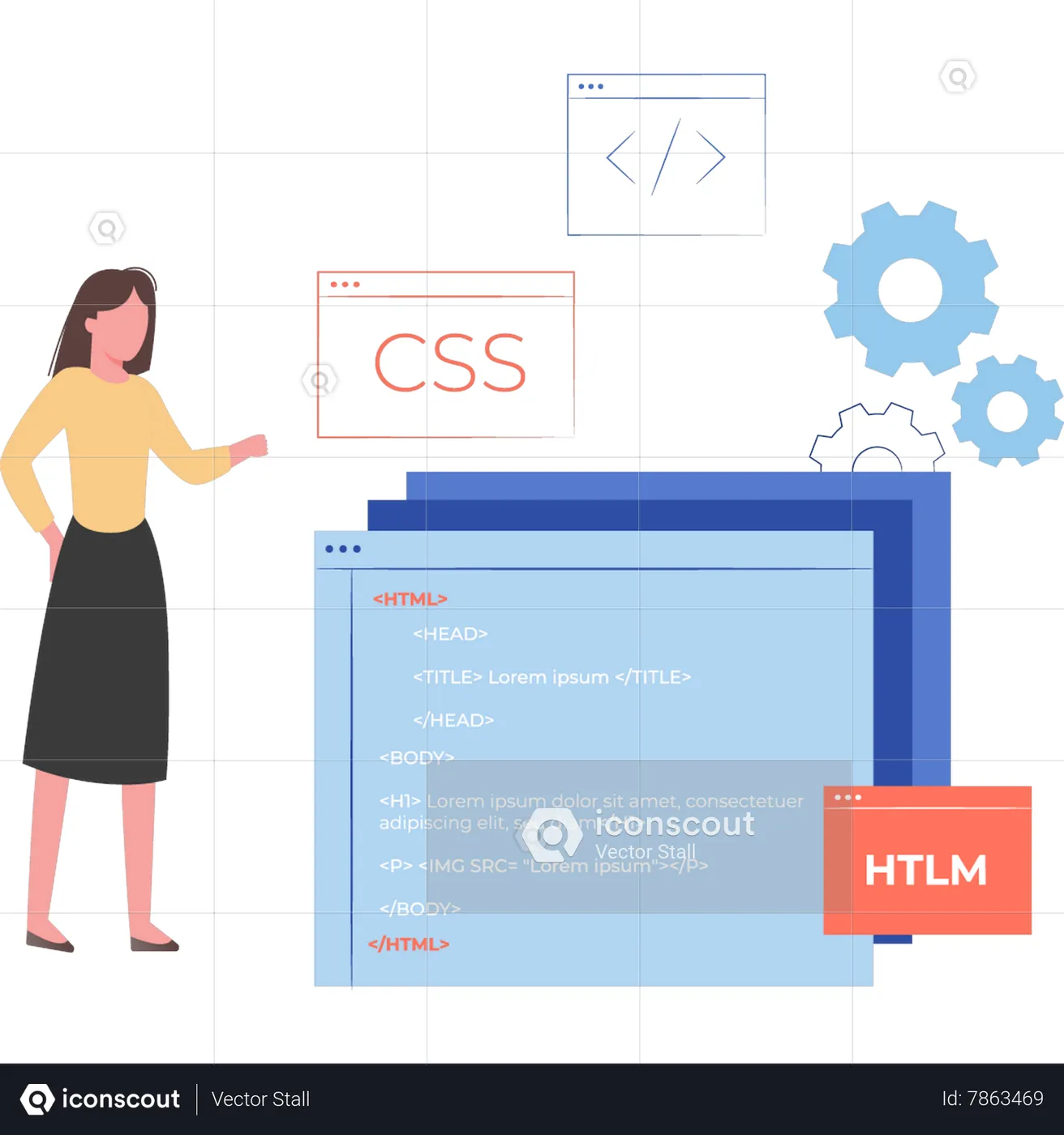 Best Woman coding CSS and html Illustration download in PNG & Vector format
