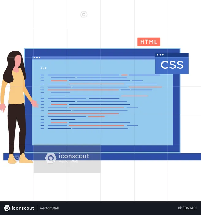 Woman coding CSS on laptop  Illustration