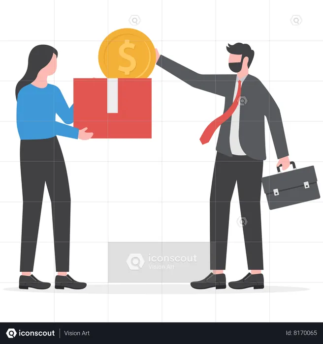 Woman collecting donation from businessman  Illustration