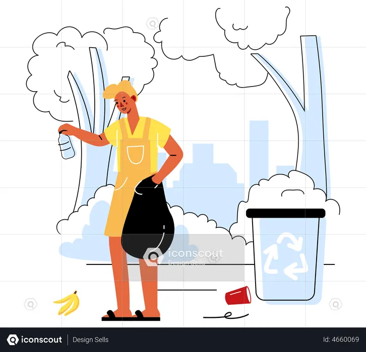 Woman collecting garbage  Illustration