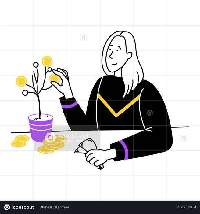 Woman collecting investment profit  Illustration
