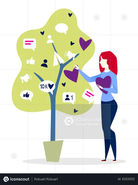 Woman collecting likes and followers on social media  Illustration