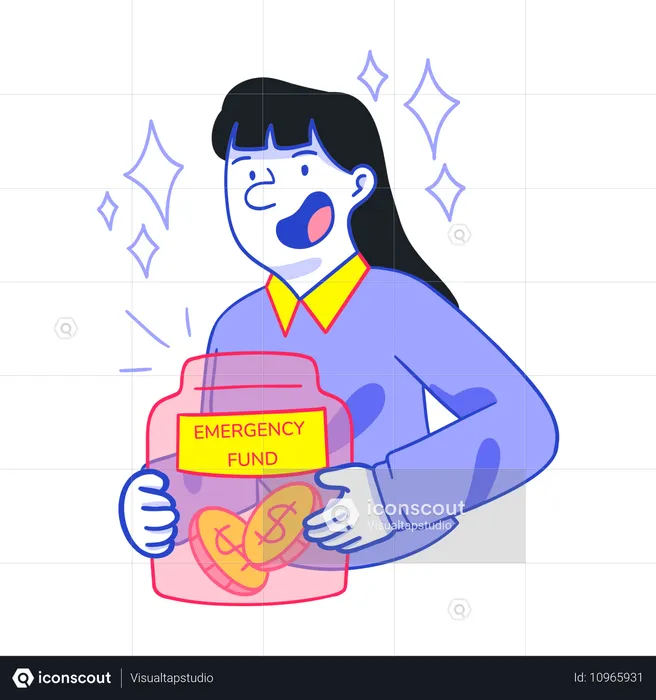 Woman collects money for Emergency Fund  Illustration