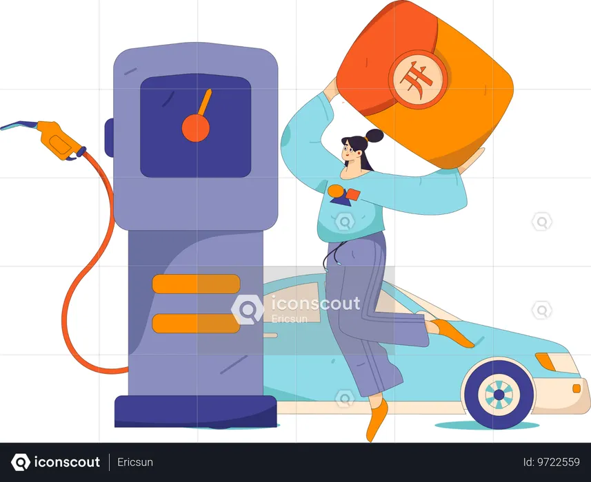 Woman comes for gas filling at pump  Illustration