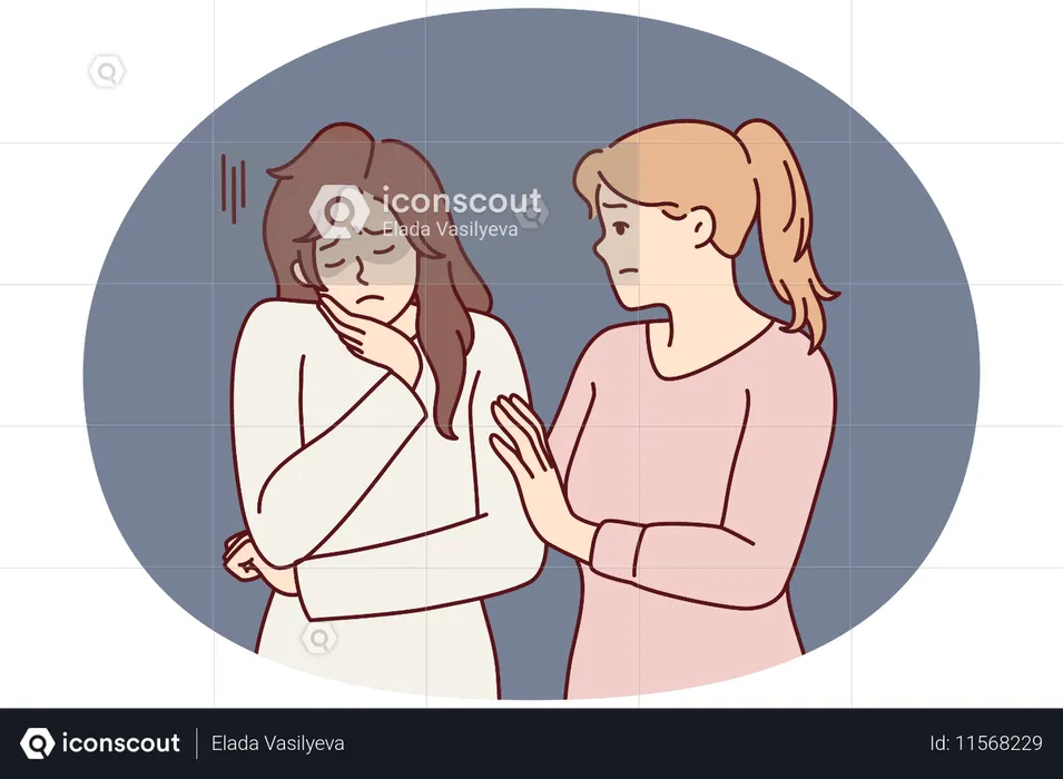 Woman comforting girl friend is sad and stressed after bullying or toxic relationship  Illustration