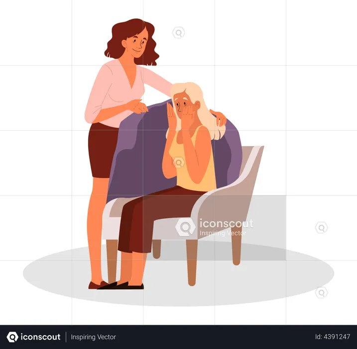 Woman comforting her crying friend  Illustration