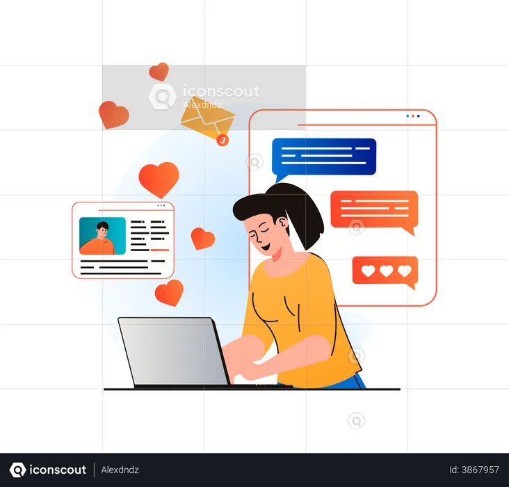 Woman commenting on social media post  Illustration