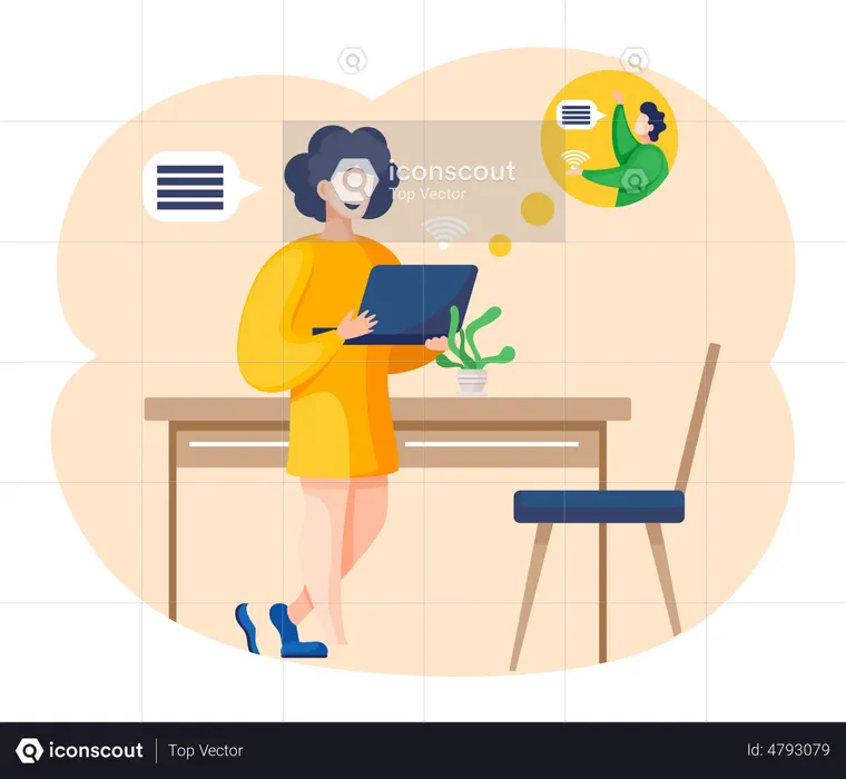 Woman communicates with colleague via video connection  Illustration