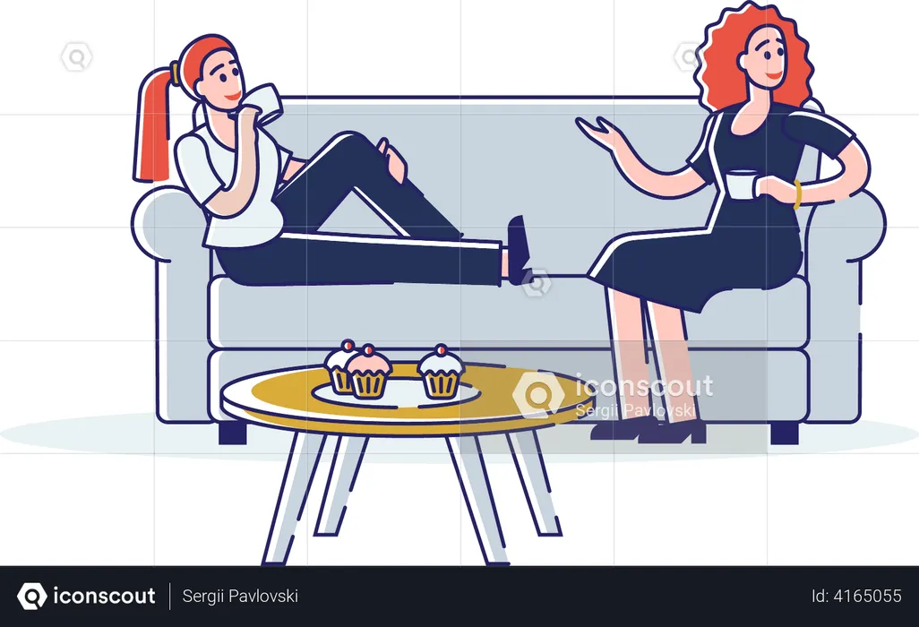 Woman communicating and spending time together  Illustration
