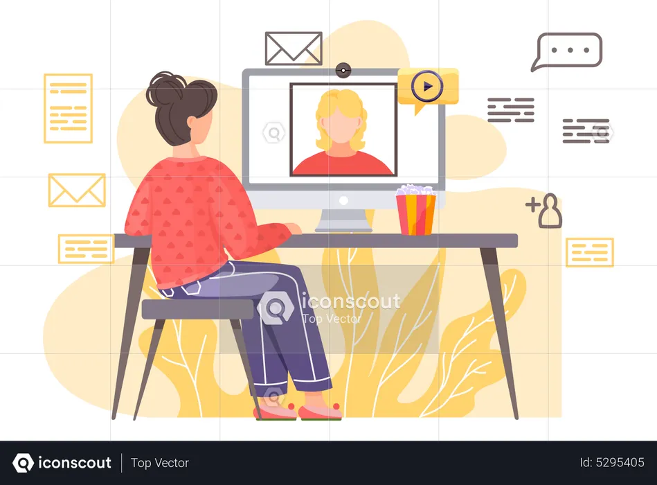 Woman communicating online using video call  Illustration