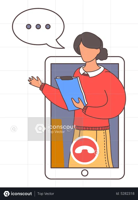 Woman communicating through video conference  Illustration