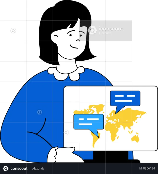 Woman communicating with international client  Illustration