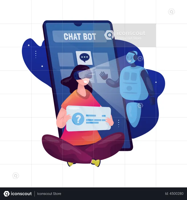 Woman communicating with virtual chat bot  Illustration