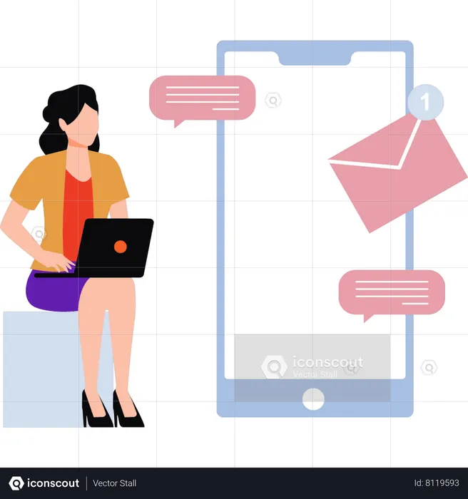 Woman communication on mail  Illustration