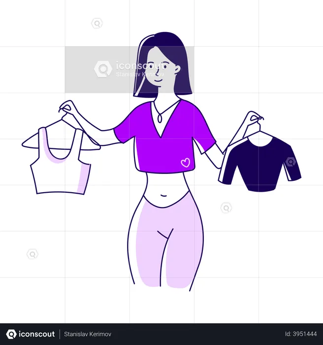 Woman comparing clothes  Illustration