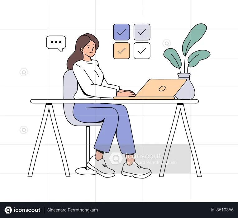 Woman completing task  Illustration