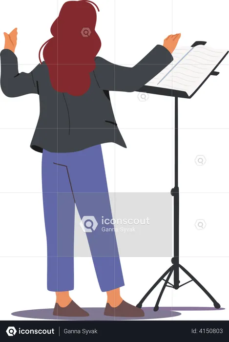 Woman conducting song performance  Illustration