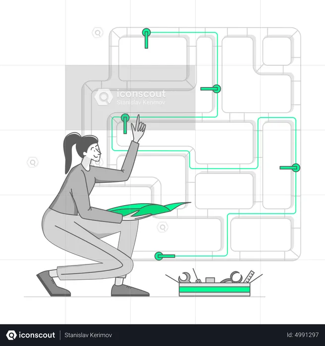 Woman conducts electrical wiring in a house  Illustration