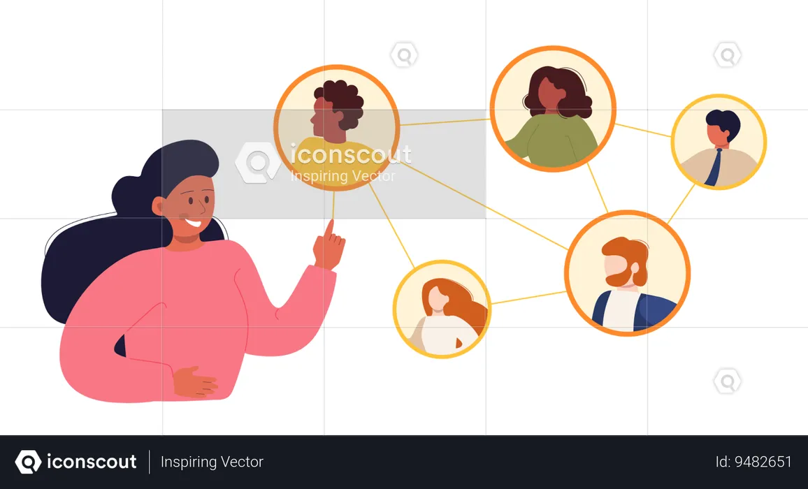 Woman conducts team meeting  Illustration
