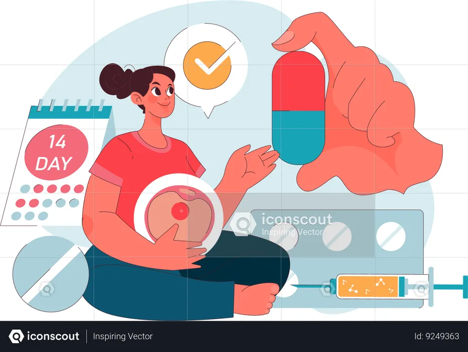 Woman confidently taking fertility drugs  Illustration