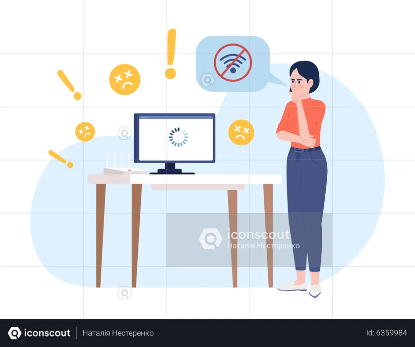 Woman confusing about bad internet connection  Illustration
