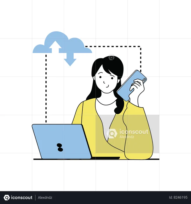 Woman connecting with cloud  Illustration