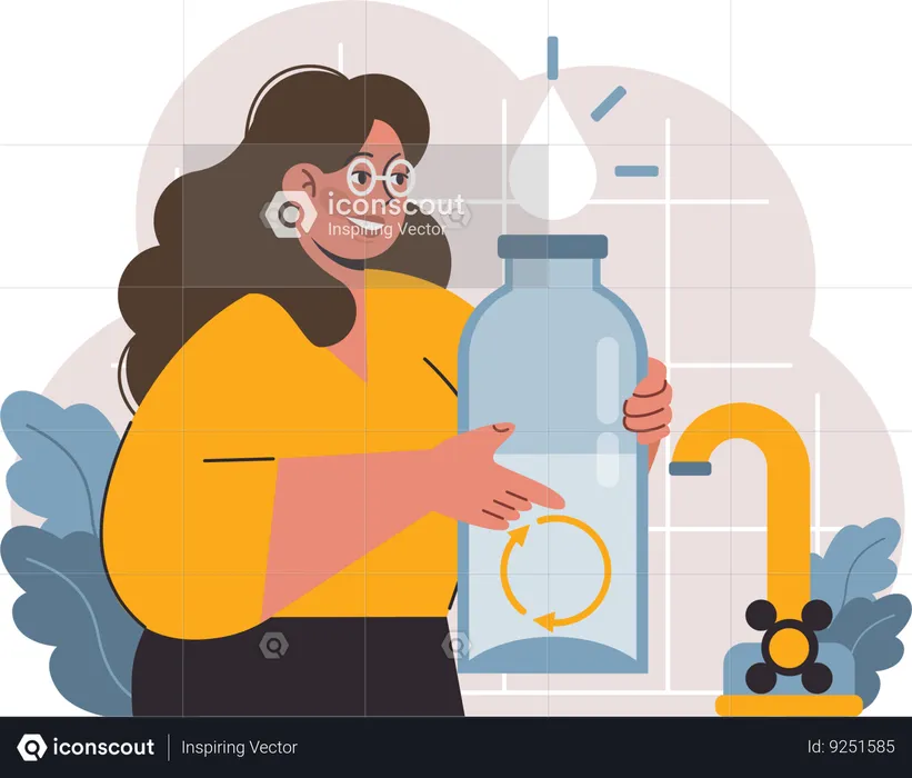 Woman conserving water  Illustration