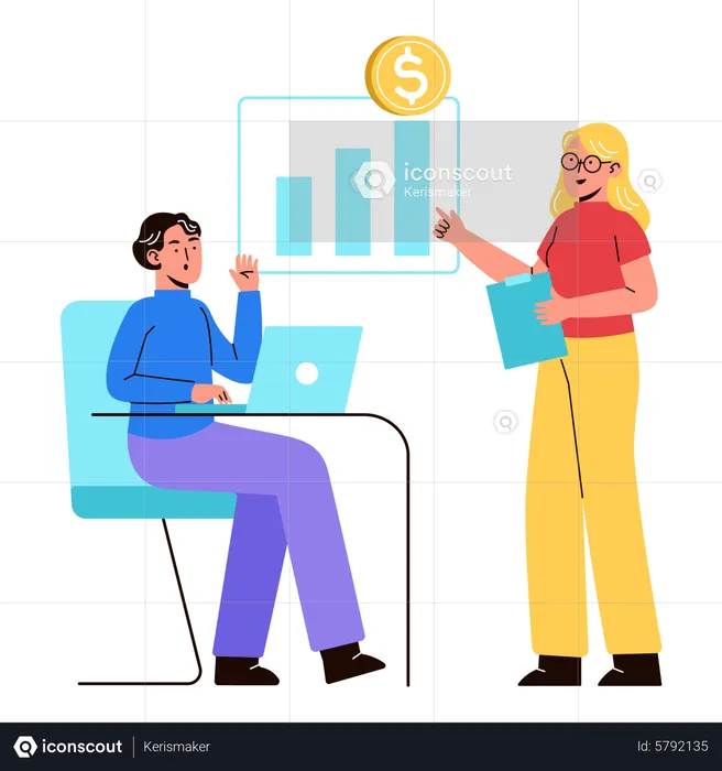 Woman consulting financial expert  Illustration