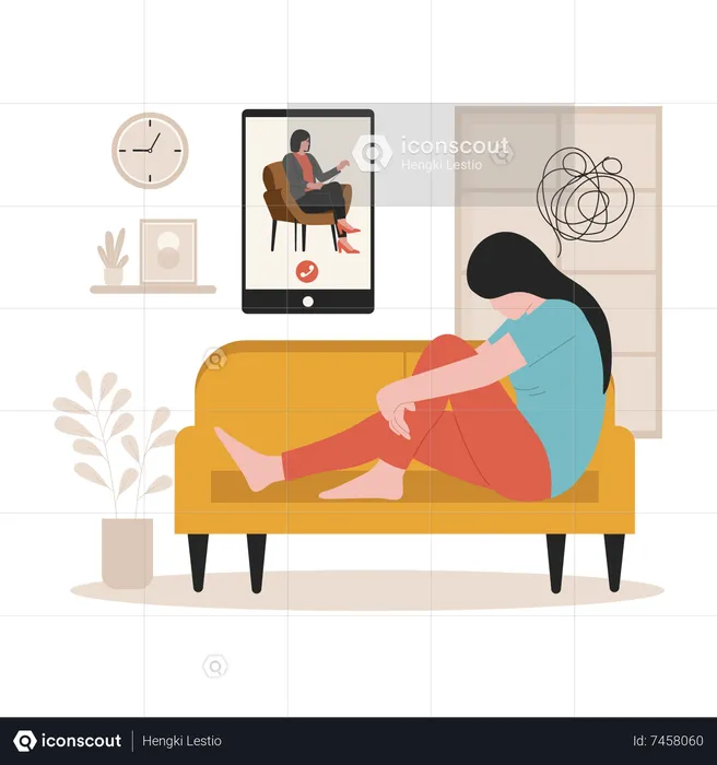 Woman consulting online psychologist  Illustration