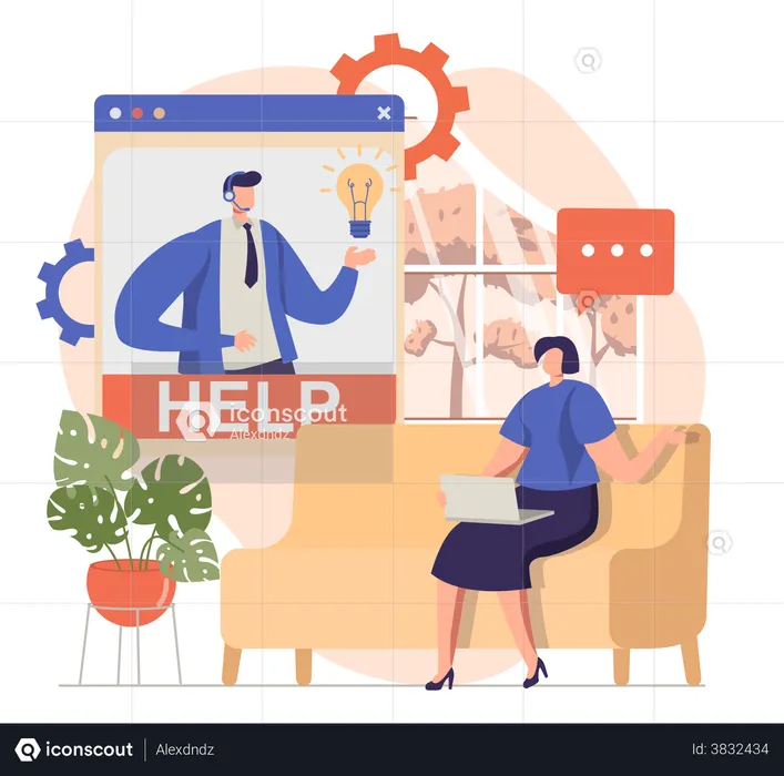 Woman contacting online support  Illustration