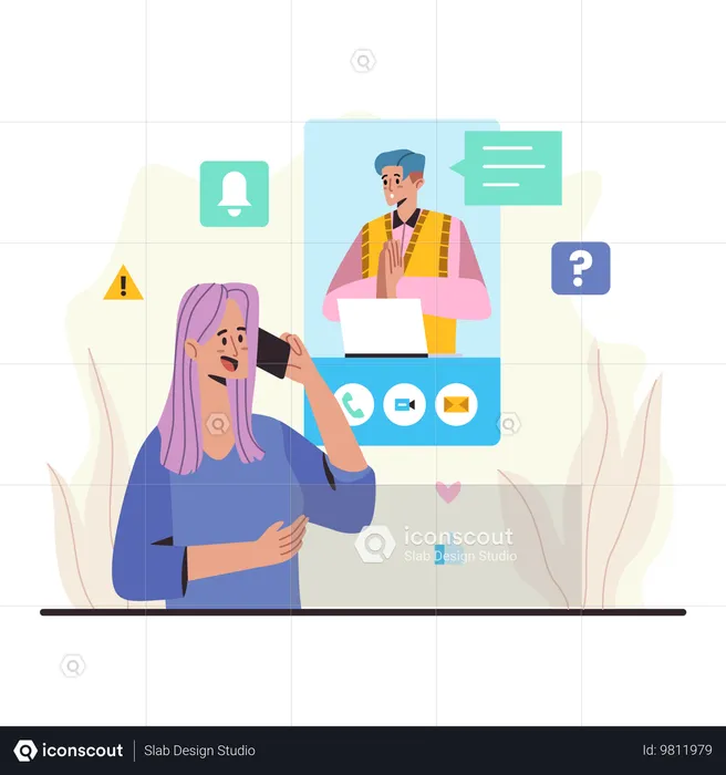 Woman contacting to customer care service  Illustration