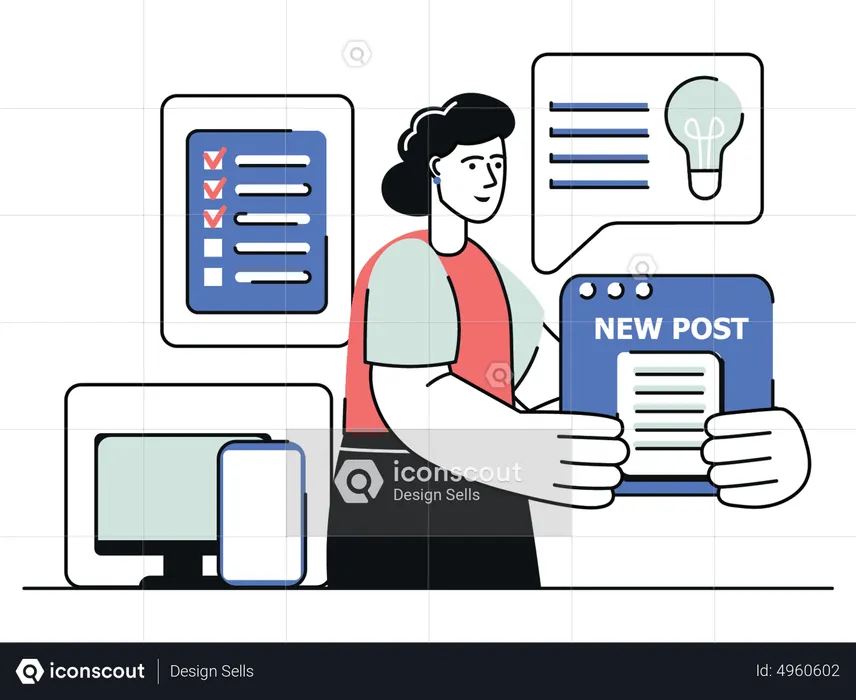 Woman content manager posting new post  Illustration