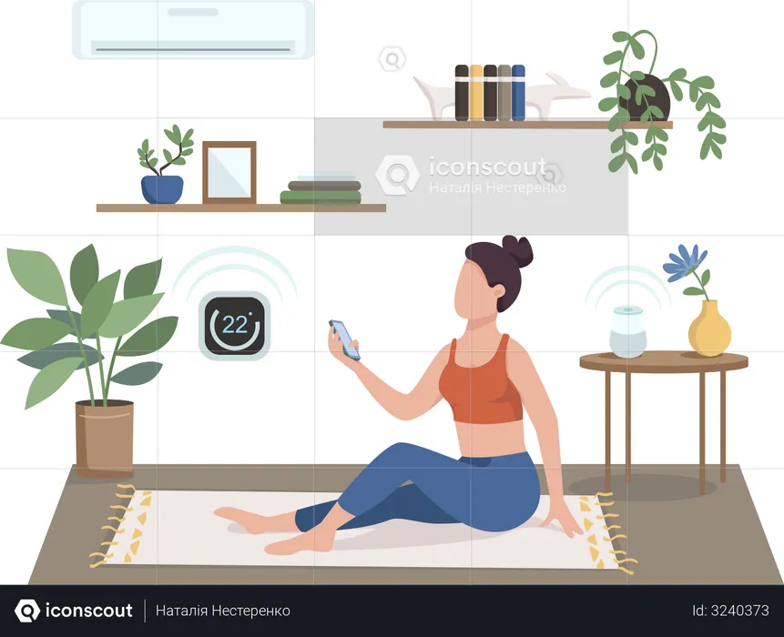 Woman controlling air conditioning  Illustration