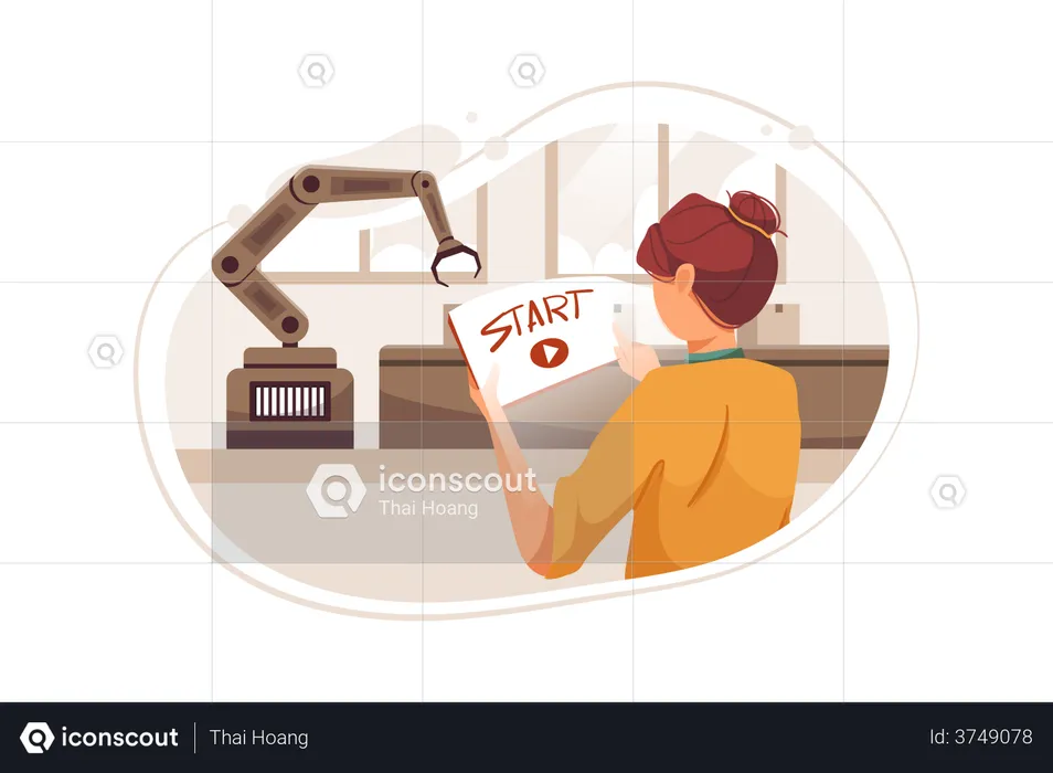 Woman controlling automatic production  Illustration