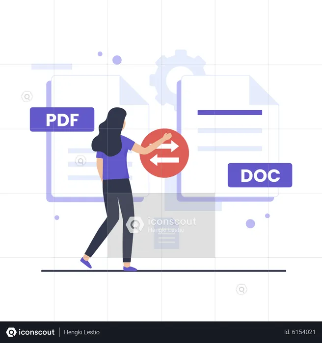 Woman convert Pdf to doc  Illustration