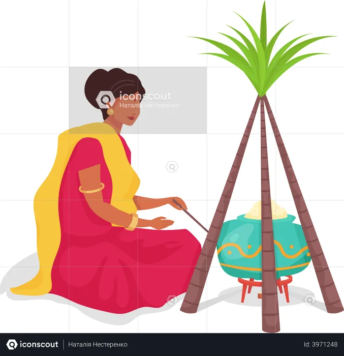 Woman cook traditional food  Illustration