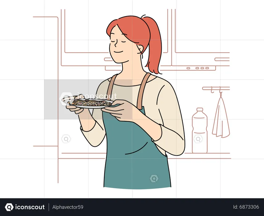 Woman cooking food  Illustration