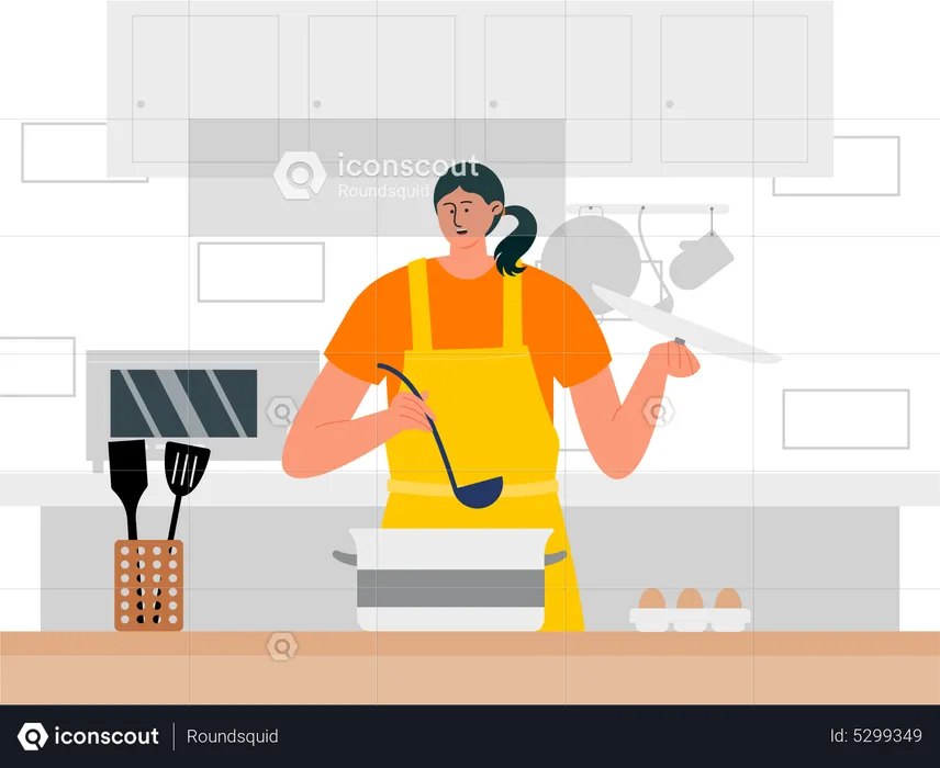 Woman cooking food in kitchen  Illustration