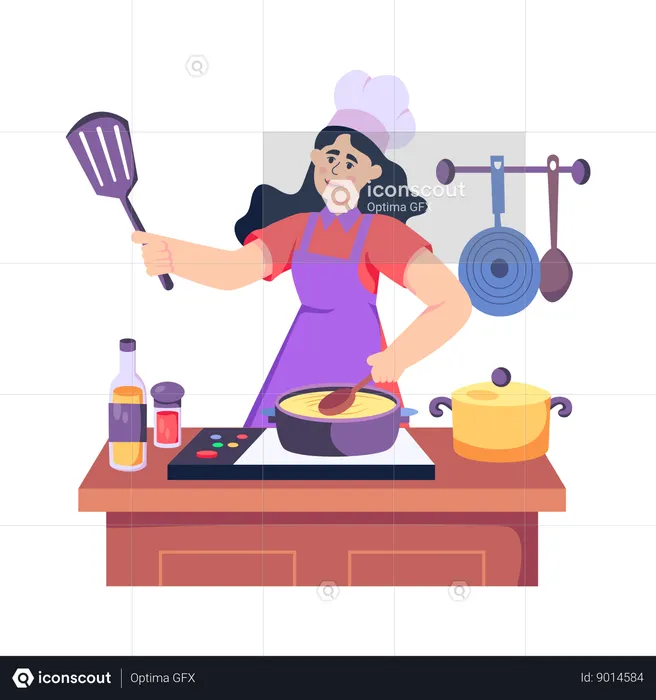 Woman Cooking In Kitchen  Illustration