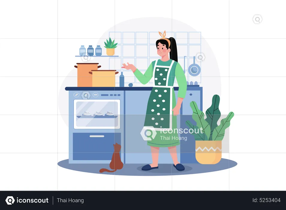Woman cooking in kitchen  Illustration
