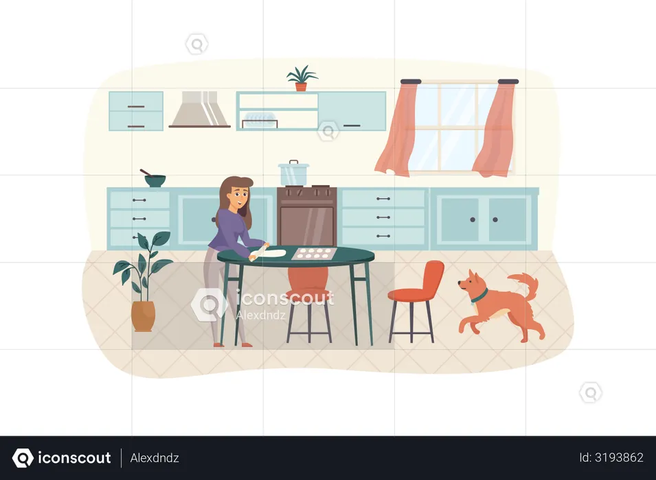 Woman cooking in kitchen  Illustration