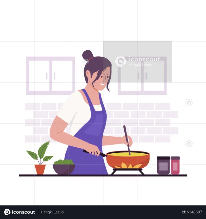 Woman cooking in kitchen  Illustration