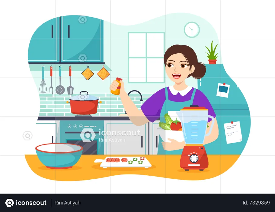 Woman cooking in kitchen  Illustration