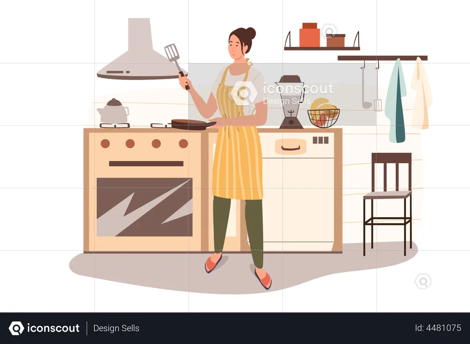 Woman Cooking Lunch  Illustration