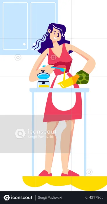 Woman cooking meal in kitchen for dinner  Illustration