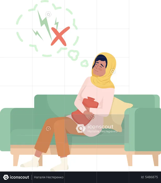 Woman coping with menstrual pain  Illustration